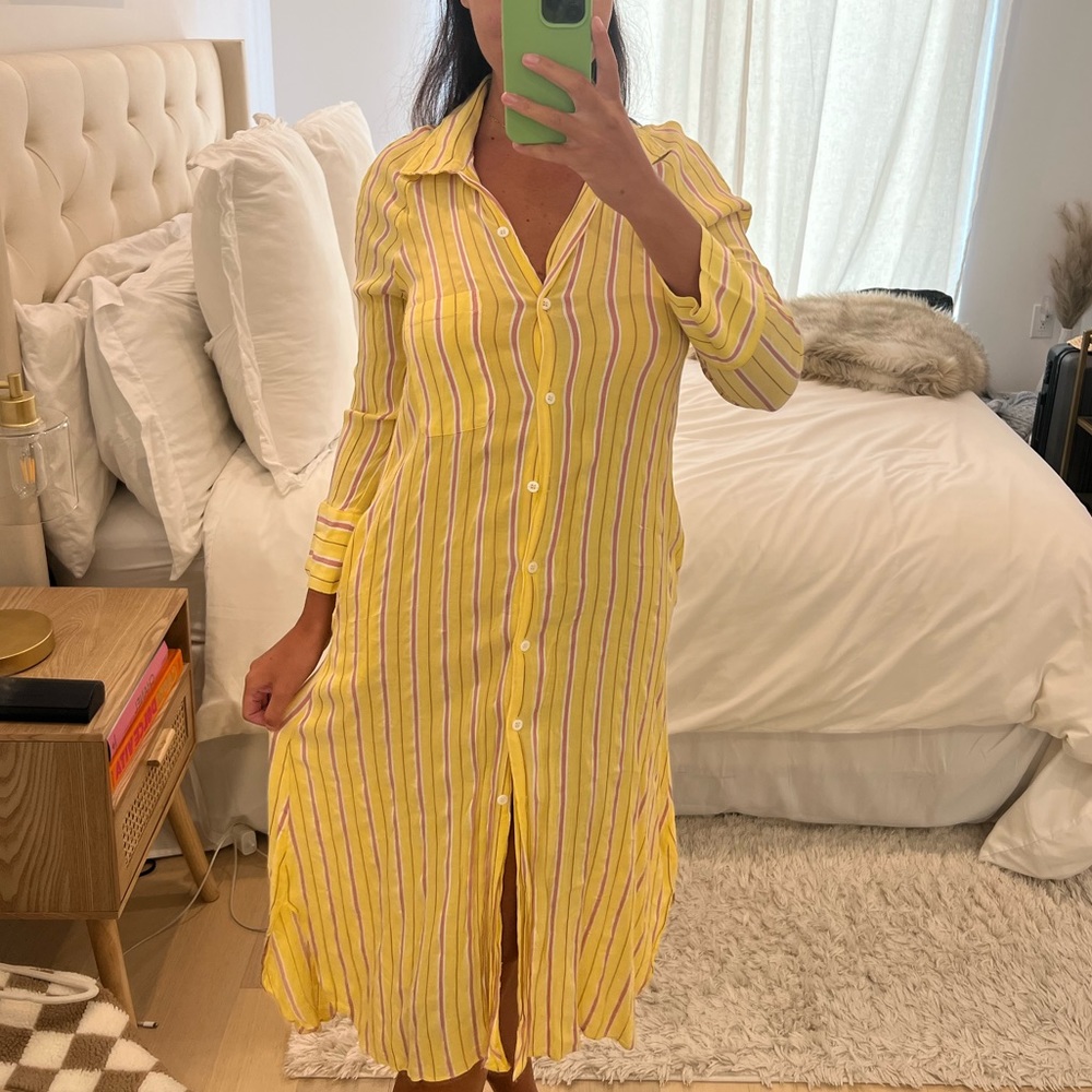 Yellow midi shirt dress
